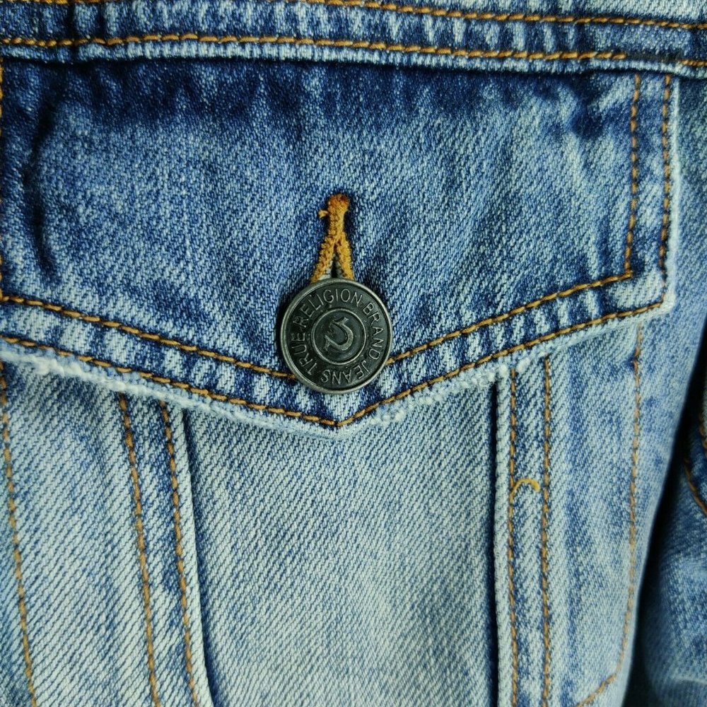 True Religion Faux Shearling Sherpa Denim Trucker Jacket - Picture 4 of 11